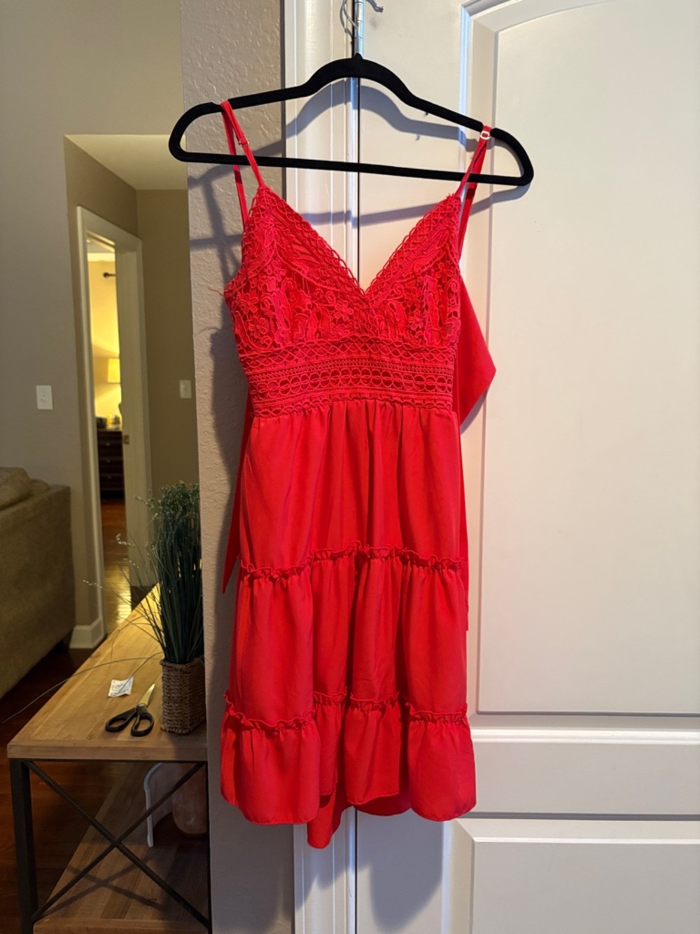 Red Lace-Trim Spaghetti Strap Dress